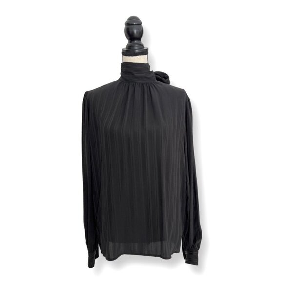 Saint Laurent bow high neck black silk blouse size 38